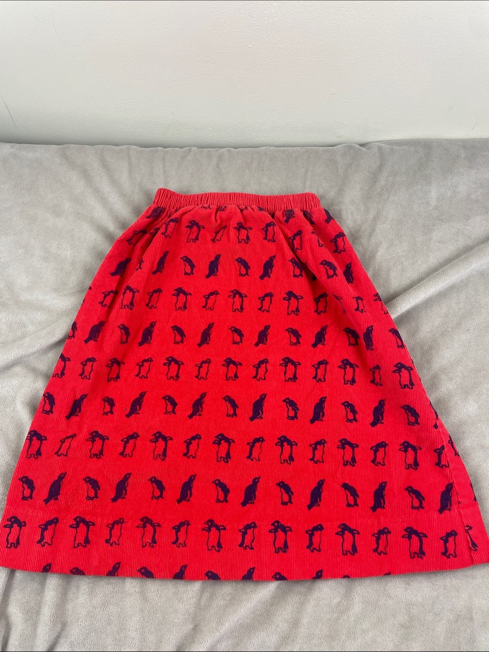Vintage Wee Gentress A-Line Skirt Red Corduroy Penguin Print